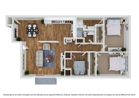 Floor plan for 3 beds, 2 baths, 1360 sqft